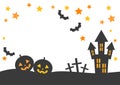 Halloween illustration. Pumpkins, bats and castle. Star pattern background. Royalty Free Stock Photo